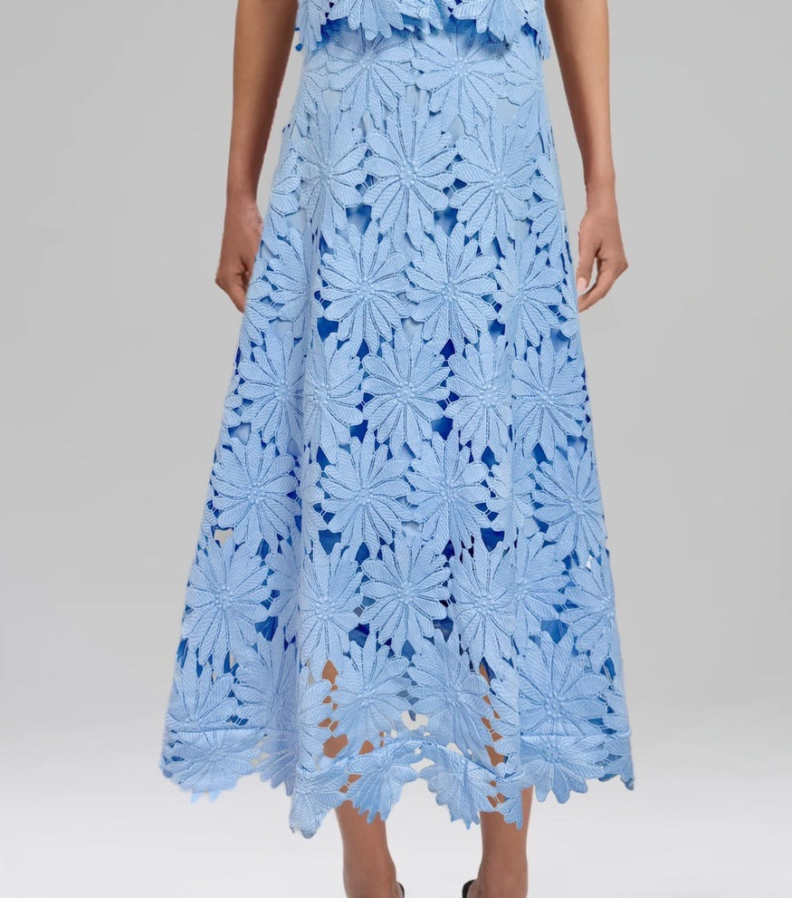 Women’s Fashion Lace Pure Color Top with High Waist Skirt Two-Piece Set