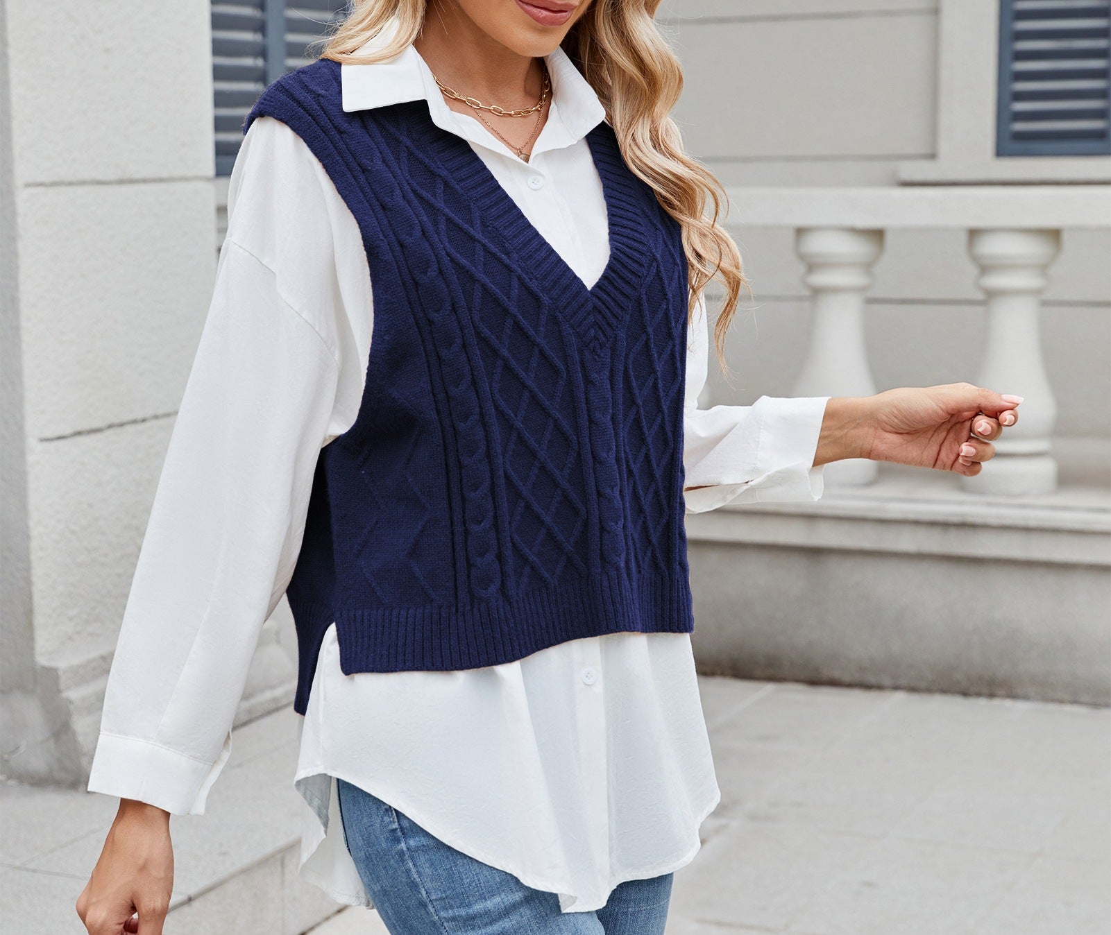 Women's Loose V-Neck Open Front Vest Coat Knit Sweater