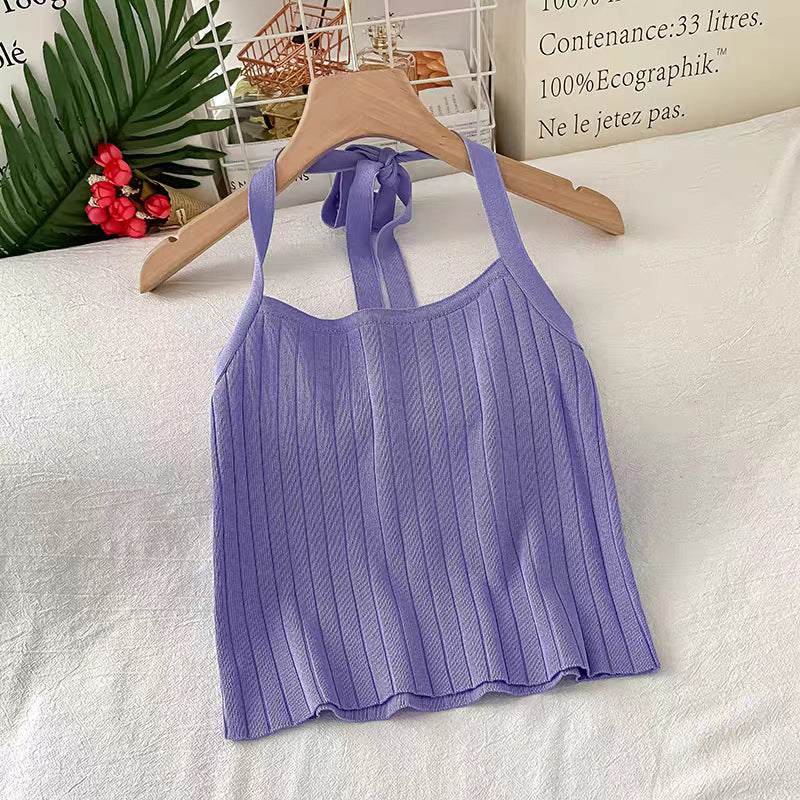 Women's Spring & Summer Backless Halter Top - Elegant Sleeveless Open-Back Blouse