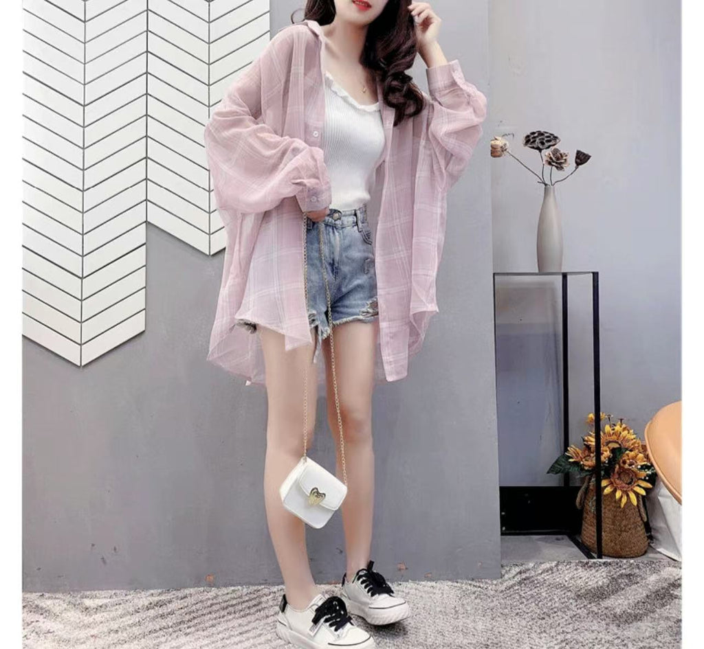 Women's Long Sleeve Mid-Length Plaid Shirt - Light & Breezy Sun Layer