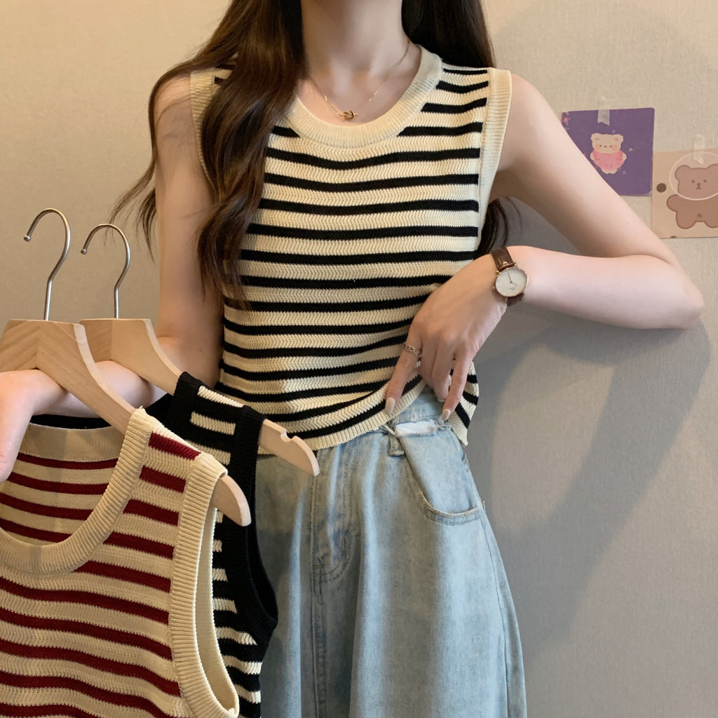 Plus-Size Striped Camisole Vest - Slimming Summer Sleeveless Knit Top (Fat MM)