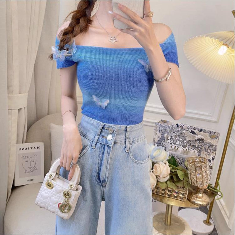 Sweet French Pure Desire Knitted T-Shirt Women's Short Sleeve 2025 Summer New Temperament Top