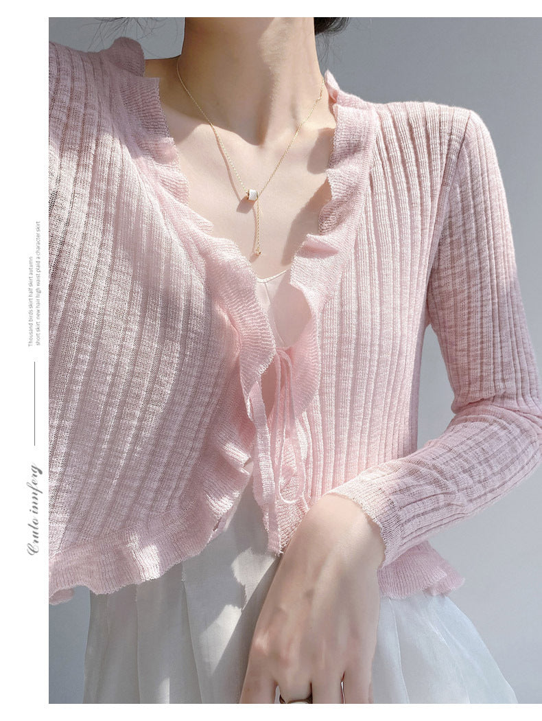 Women's Summer Sun Protection Knitted Cardigan - Lightweight Fairy-Style Shawl with Thin Suspender Skirt, Air Conditioning Blous