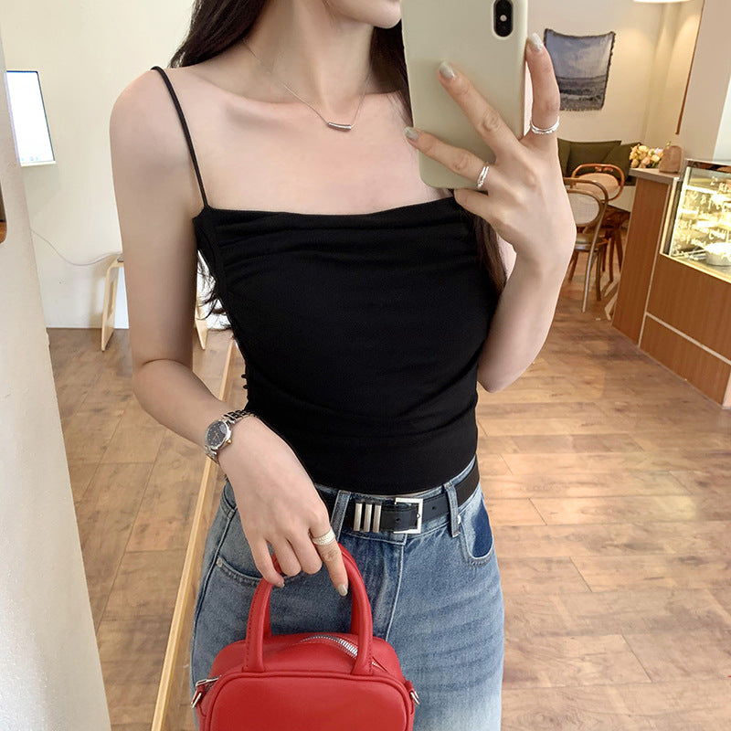 Women's Seaside Summer Sling Top with Chest Pad & Pleated Design - Unique Red