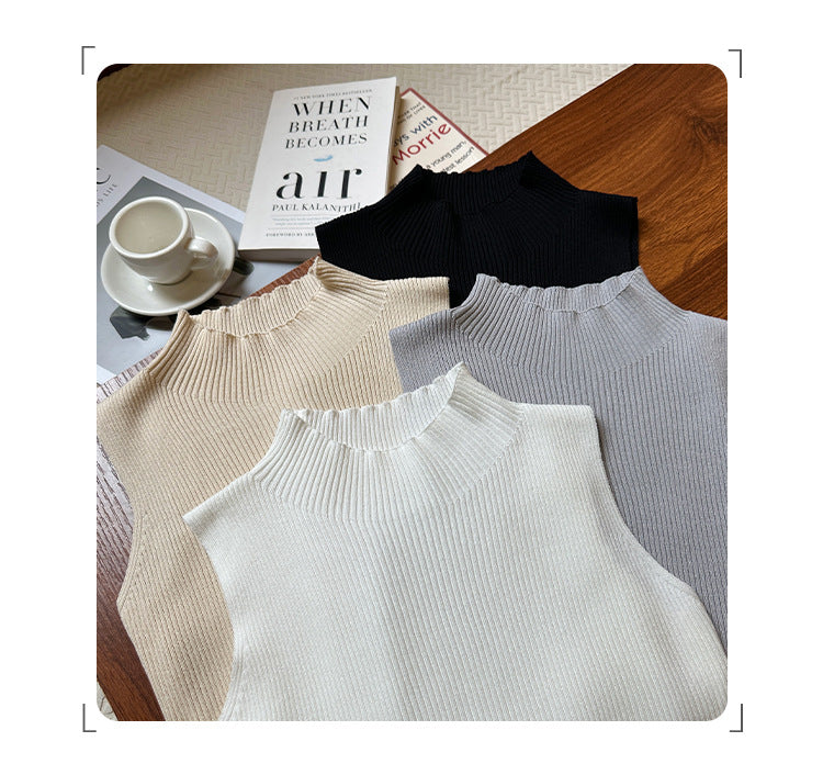Chic Solid Color Half-High Collar Sleeveless Knitted Vest - Elegant Slim Fit Summer Innerwear for Women