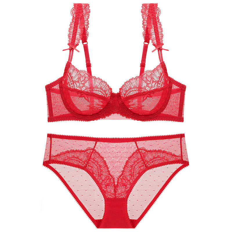 Women’s Lace Underwear Set – Large Size Thin Transparent Bra for Big Bust