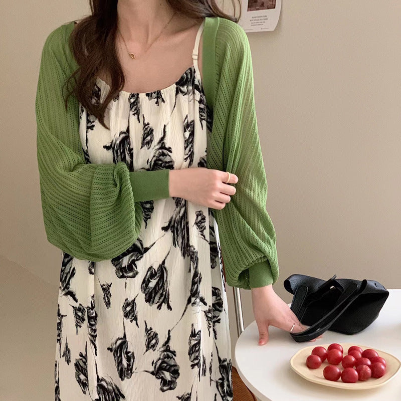 Hollow Shawl Summer Short Top Outerwear Cardigan - Women's Ice Silk Knitted Sunscreen Cardigan (Thin Style)