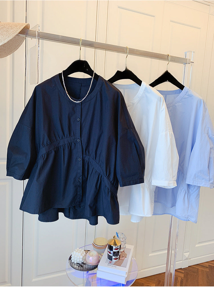 Women's Asymmetrical Pleated Shirt - Loose Fit Elegance for Spring & Autumn