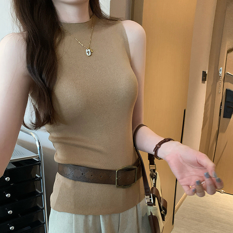 Summer Slim Fit Half-High Collar Sleeveless Sweater - Hot Girl Inner Vest Top
