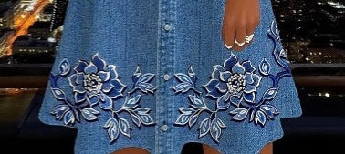 Women's Printed Round Neck Sleeveless Imitation Denim Dress