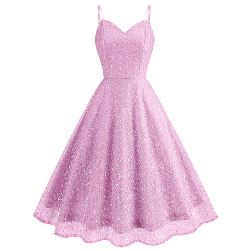 Elegant Slim Sequin Sling Evening Dress – Performance Art & Exam Wear for Female Students