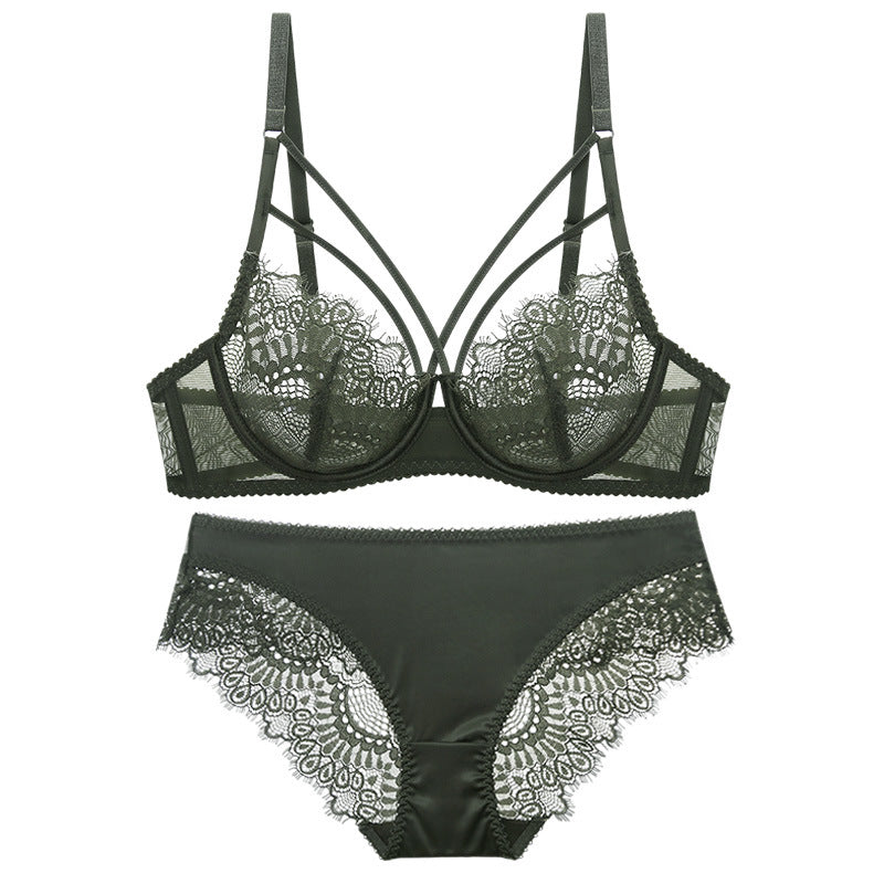 Women lace large size bra set ultra-thin beautiful breasts beautiful back thin strap big breast women's underwear bra