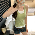 Women's Two-Piece Contrast Color Camisole Vest Set - Stylish Innerwear for Layering = RAC25ZB532WVAT