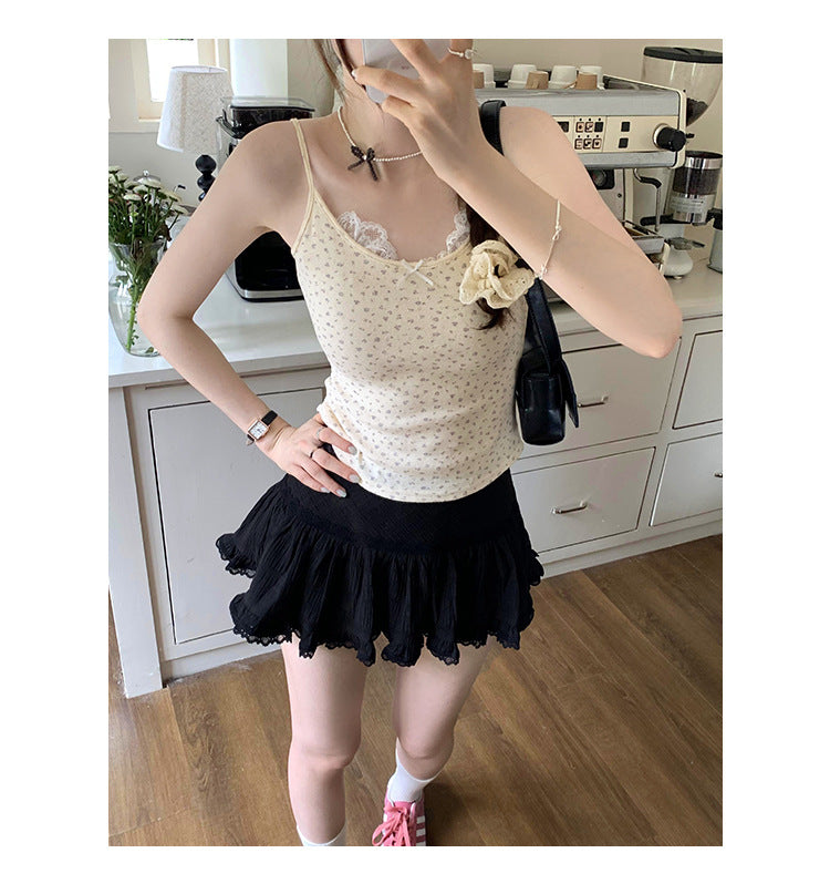 Women's Pure Cotton Lace Bow Small Floral Sling - Unique & Exquisite Summer Camisole
