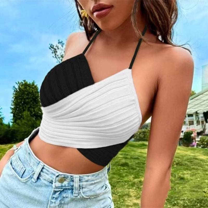 2025 Summer Women's Cross-Strap Halter Top - Trendy Open-Back Sleeveless Design for Casual & Beachwear