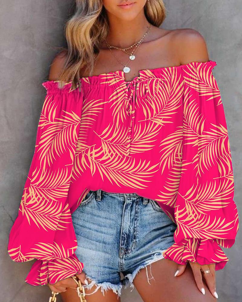 Women's Spring One-Shoulder Lace-Up Top - Long Sleeve Trumpet Sleeve Blouse