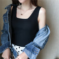 Women's Black Knitted Sleeveless Camisole - Spring & Autumn Short Vest, Stylish Innerwear & Outerwear Top