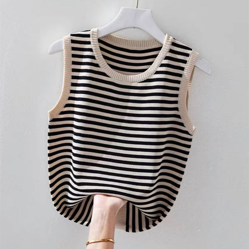 Women's Summer Striped Knitted Tank Top - Sleeveless Fashionable Bottoming Shirt Vest