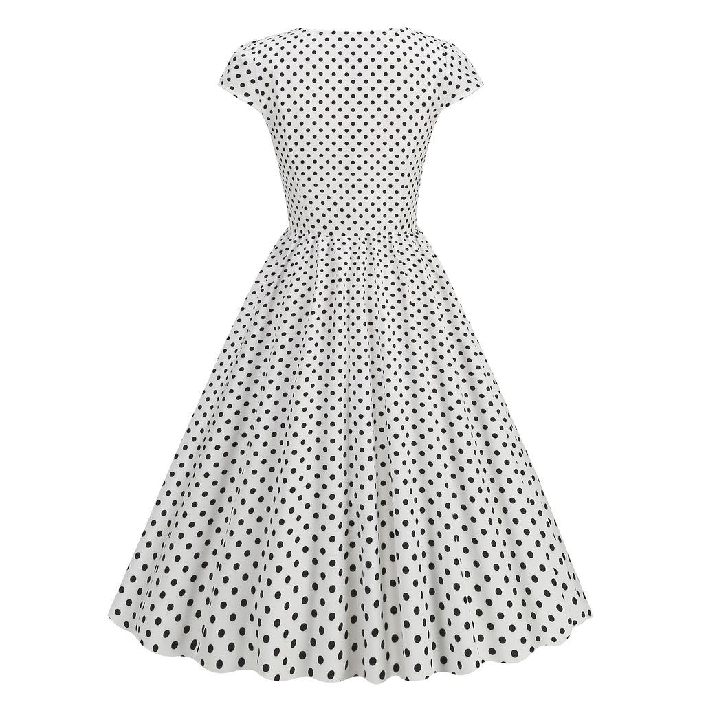 Women Wave Point Black Polka Dots Dress