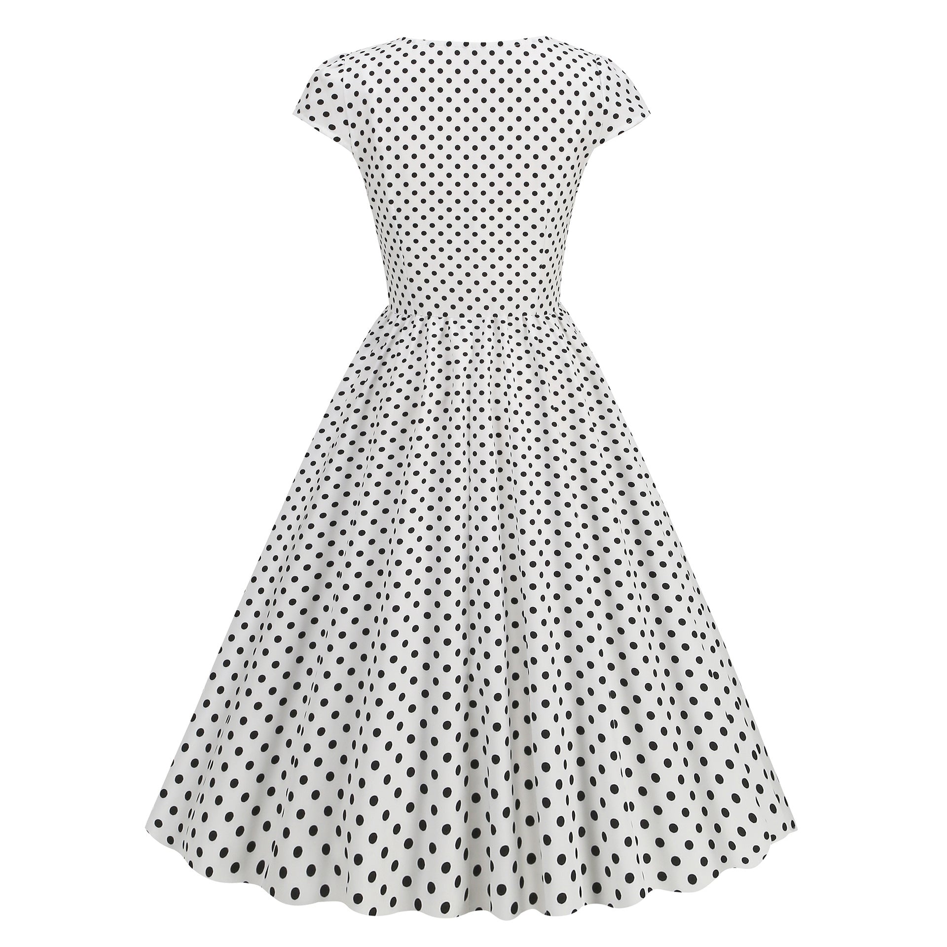 Women Wave Point Black Polka Dots Dress