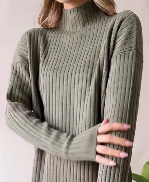 Women's Casual Commuting Solid Color Ribbed Long Sleeve Top and Pants Two-Piece Lounge Set