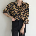 Leopard Print Shirt - Lapel, Loose Fit, Long-Sleeved All-Match Top for Women