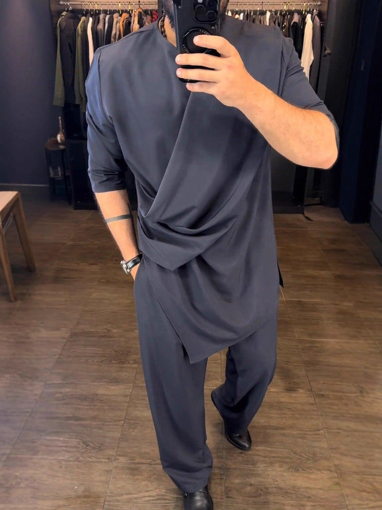 Elegant Men's V-Neck Draped Ethnic Suit