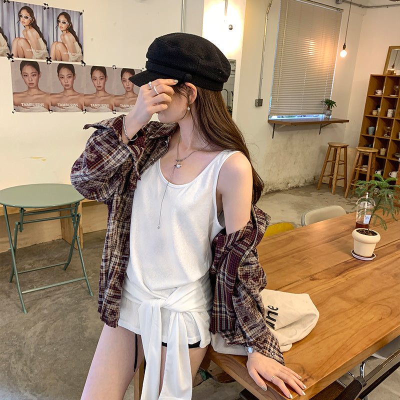 Women's Niche White Sleeveless Lace-Up Vest - I-Shaped Summer Outdoor Top