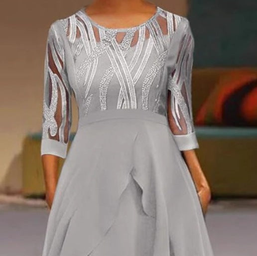 Women’s Autumn and Winter Mid Sleeve Chiffon Dress