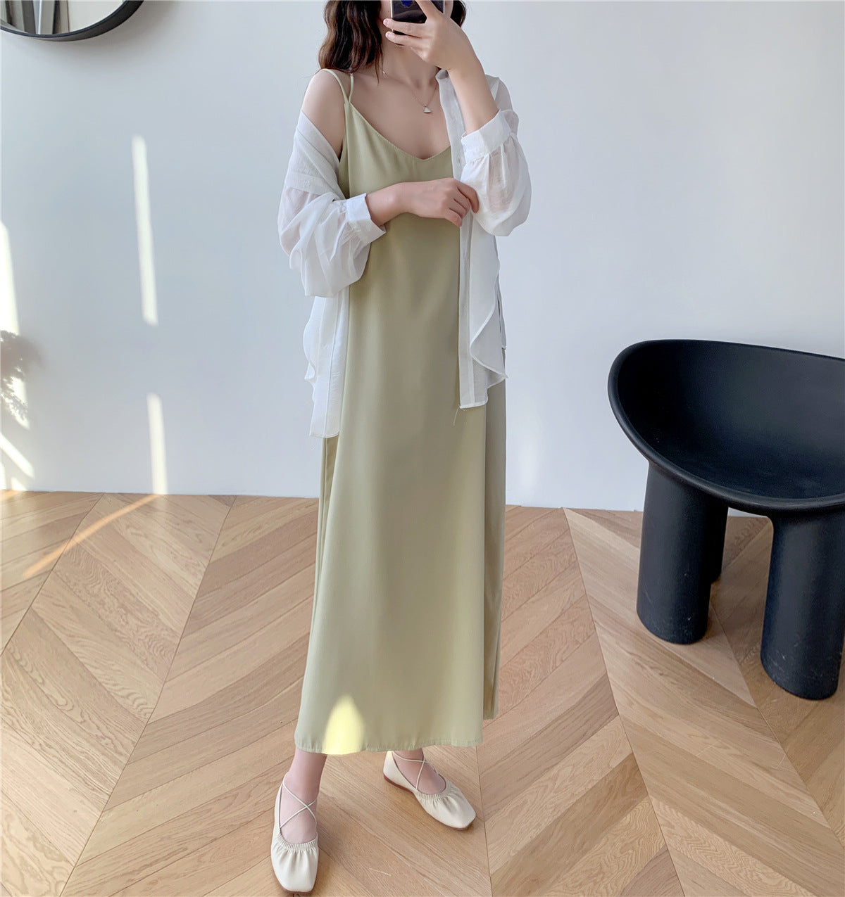 2025 Summer Trend - Women's Black Suspender Chiffon Layered Skirt Dress