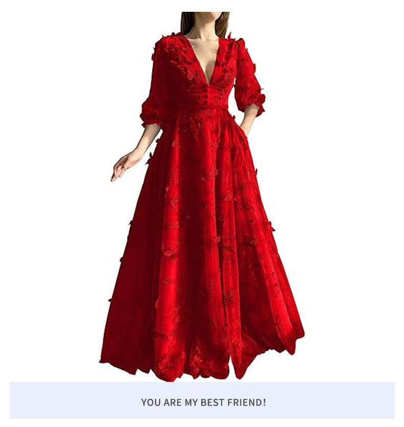 Luxury French Green Evening Dress for Women – Elegant Niche Banquet Gown, High-End Birthday Host Dress