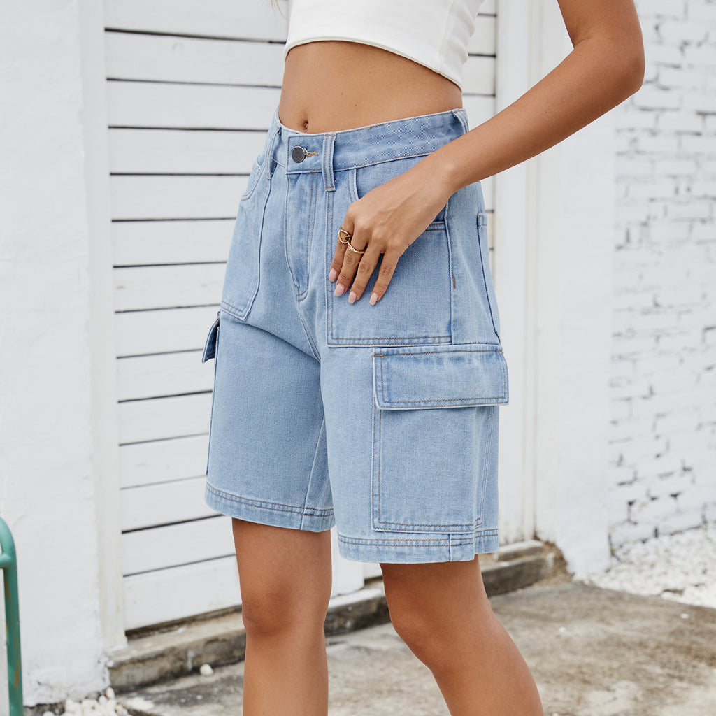 New Street Fashion Washed Workwear Denim Shorts for Women