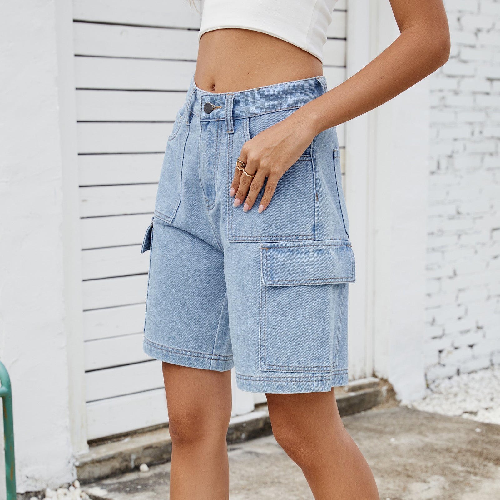 New Street Fashion Washed Workwear Denim Shorts for Women