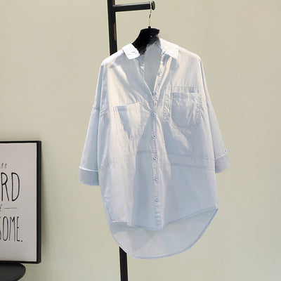 Women's White High-Low Shirt with Double Pockets - Effortless Edge Meets Everyday Chic