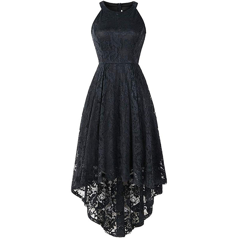 New Lace Banquet Evening Dress for Women – Celebrity Style Host Gown, High-Low Hem, Elegant Engagement & Annual Meeting Dress