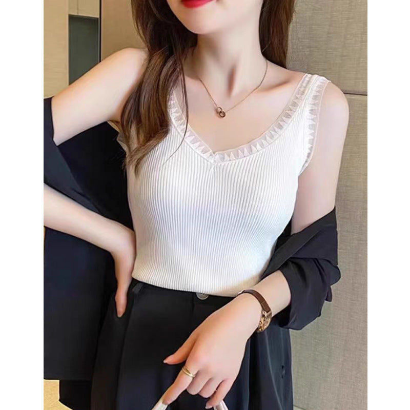 Women's Summer Ice Silk V-Neck Camisole - Lightweight Sleeveless Vest Top