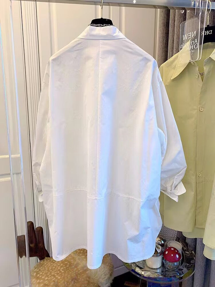Women's Spring & Autumn Oversized Shirt Top - Simple Elegance with a Pointed Collar