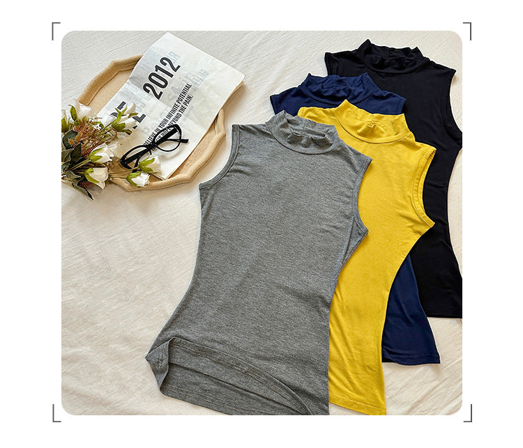 Women's Sleeveless Half-High Collar Slim Vest Top - Summer Minimalist T-Shirt Style