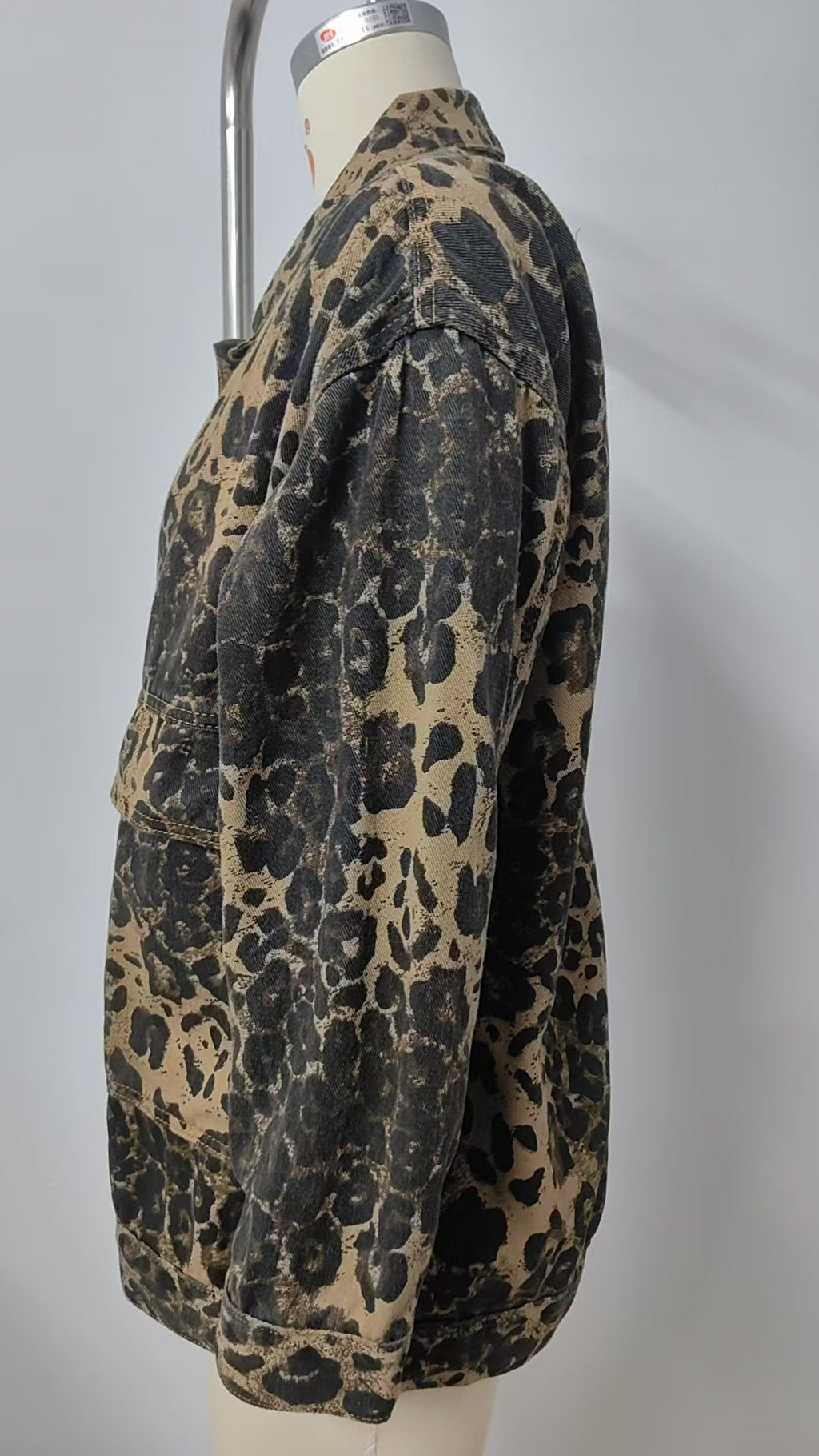 Women's Spring Washed Leopard Print Denim Top - Loose Fit Versatile Street Style Shirt