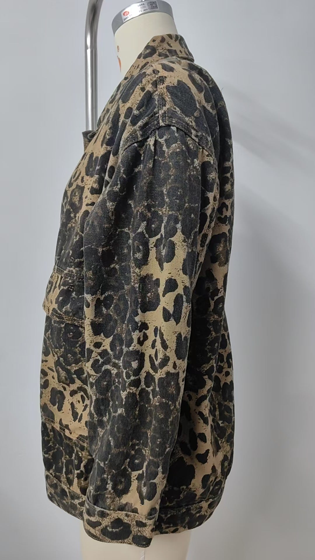 Women's Spring Washed Leopard Print Denim Top - Loose Fit Versatile Street Style Shirt