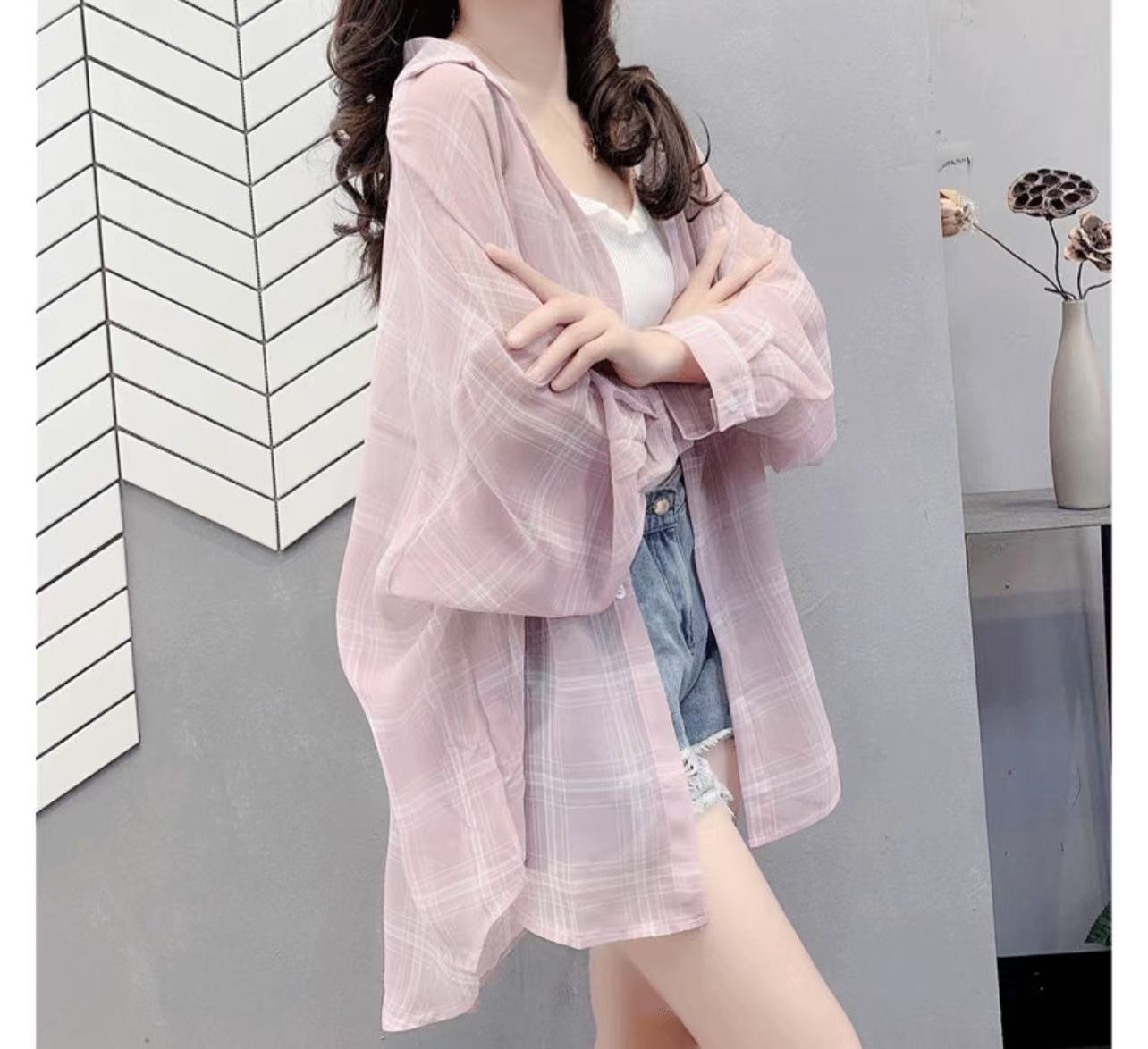 Women's Long Sleeve Mid-Length Plaid Shirt - Light & Breezy Sun Layer