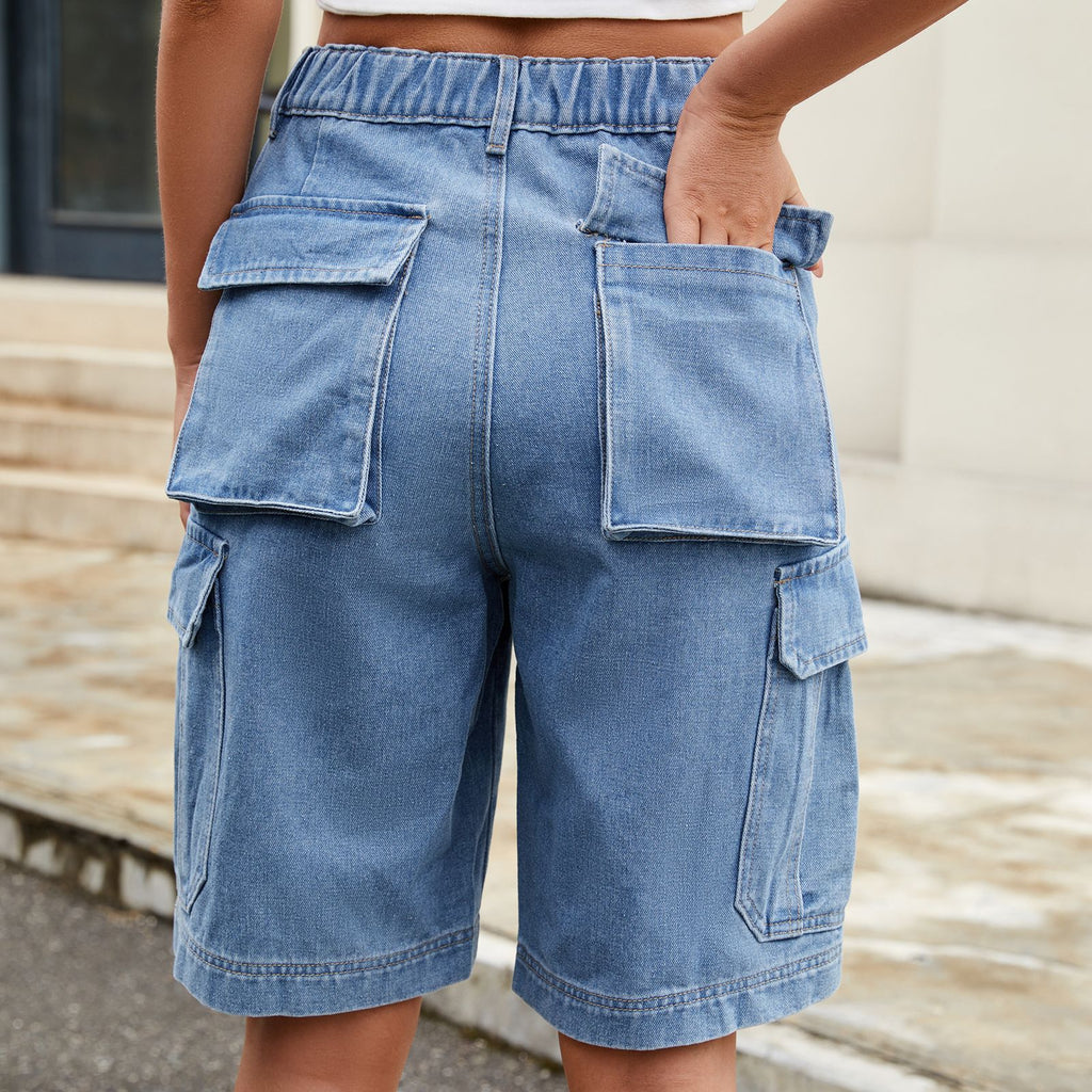 Elastic Waist Denim Workwear Shorts
