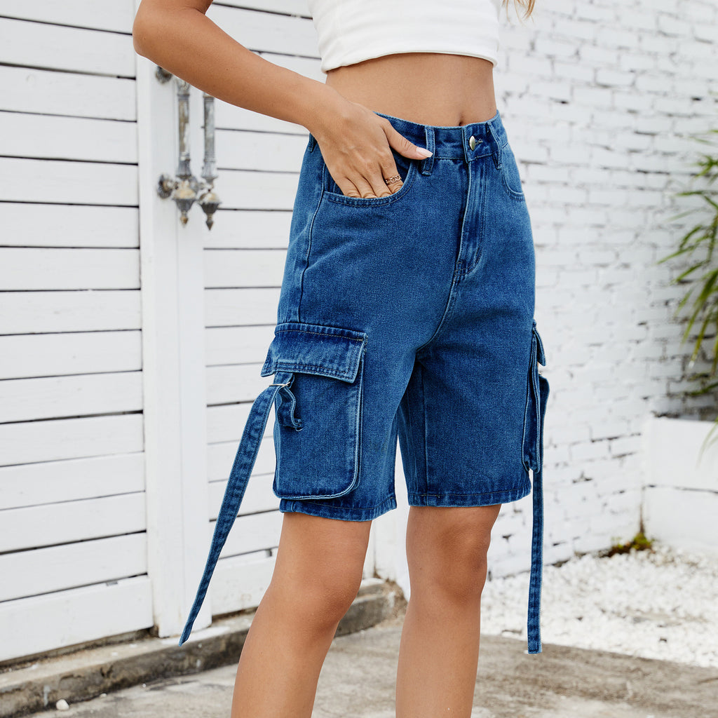 Women's Summer Street Fashion Washed Denim Workwear Shorts