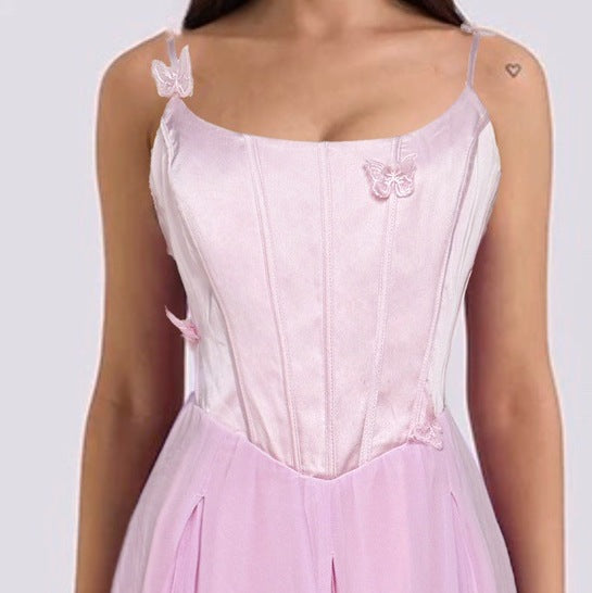 Women's Solid Color Butterfly Waist Detail Flared Swing Dress