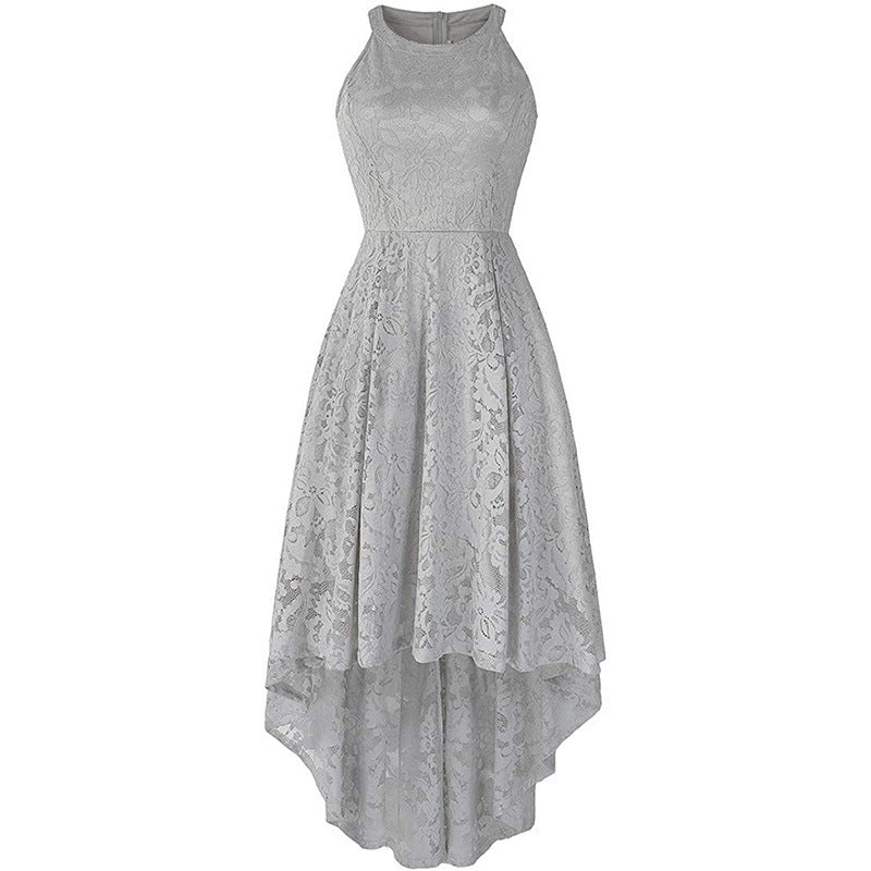 New Lace Banquet Evening Dress for Women – Celebrity Style Host Gown, High-Low Hem, Elegant Engagement & Annual Meeting Dress