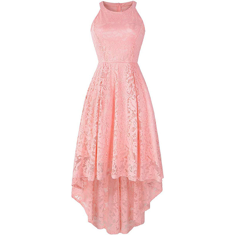 New Lace Banquet Evening Dress for Women – Celebrity Style Host Gown, High-Low Hem, Elegant Engagement & Annual Meeting Dress