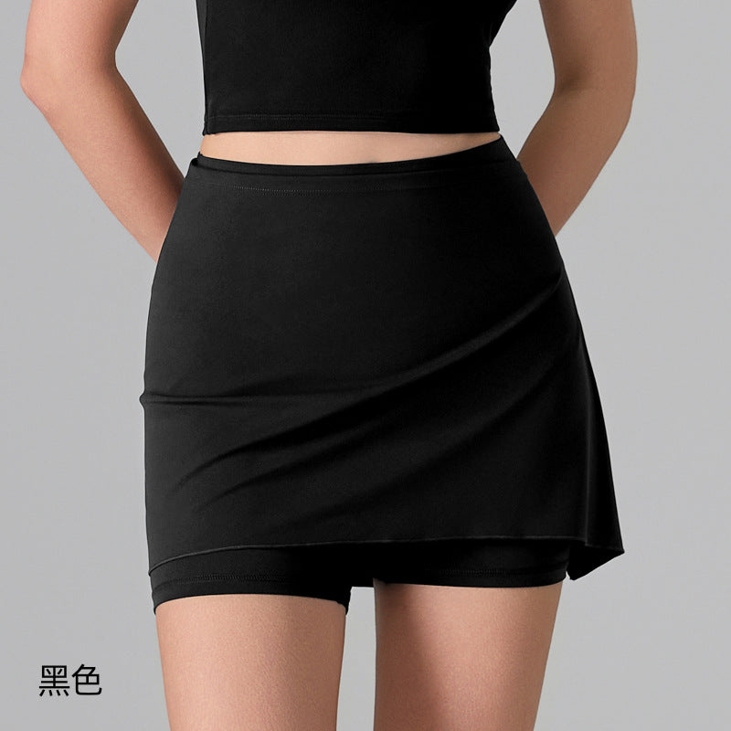 Women's Two-Piece Sports Skirt with Built-In Nude Shorts - Anti-Exposure, Antibacterial, Yoga & Running Fitness Skort