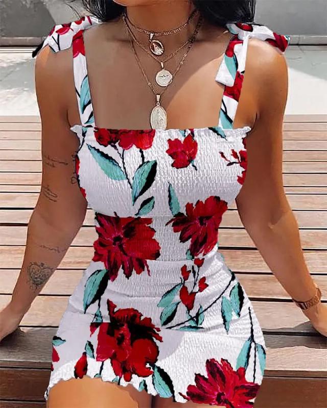 New Suspender Print One-Shoulder Tube Top Waist-Tight Bodycon Dress for Women