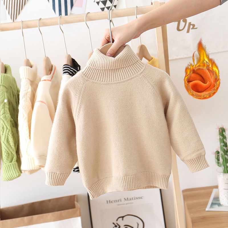 Warm Lined High Collar Knit Pullover for Kids