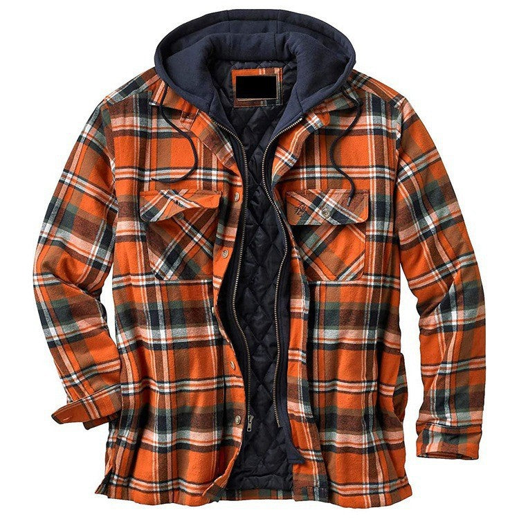Men’s Thick Cotton Plaid Hooded Jacket
